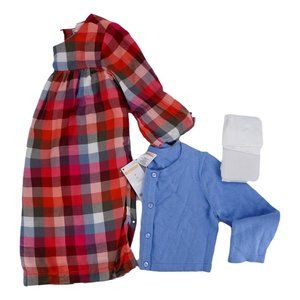 Gymboree Girls 3 Piece Dress Set Red Blue Plaid Sweater Tights Casual 3T
